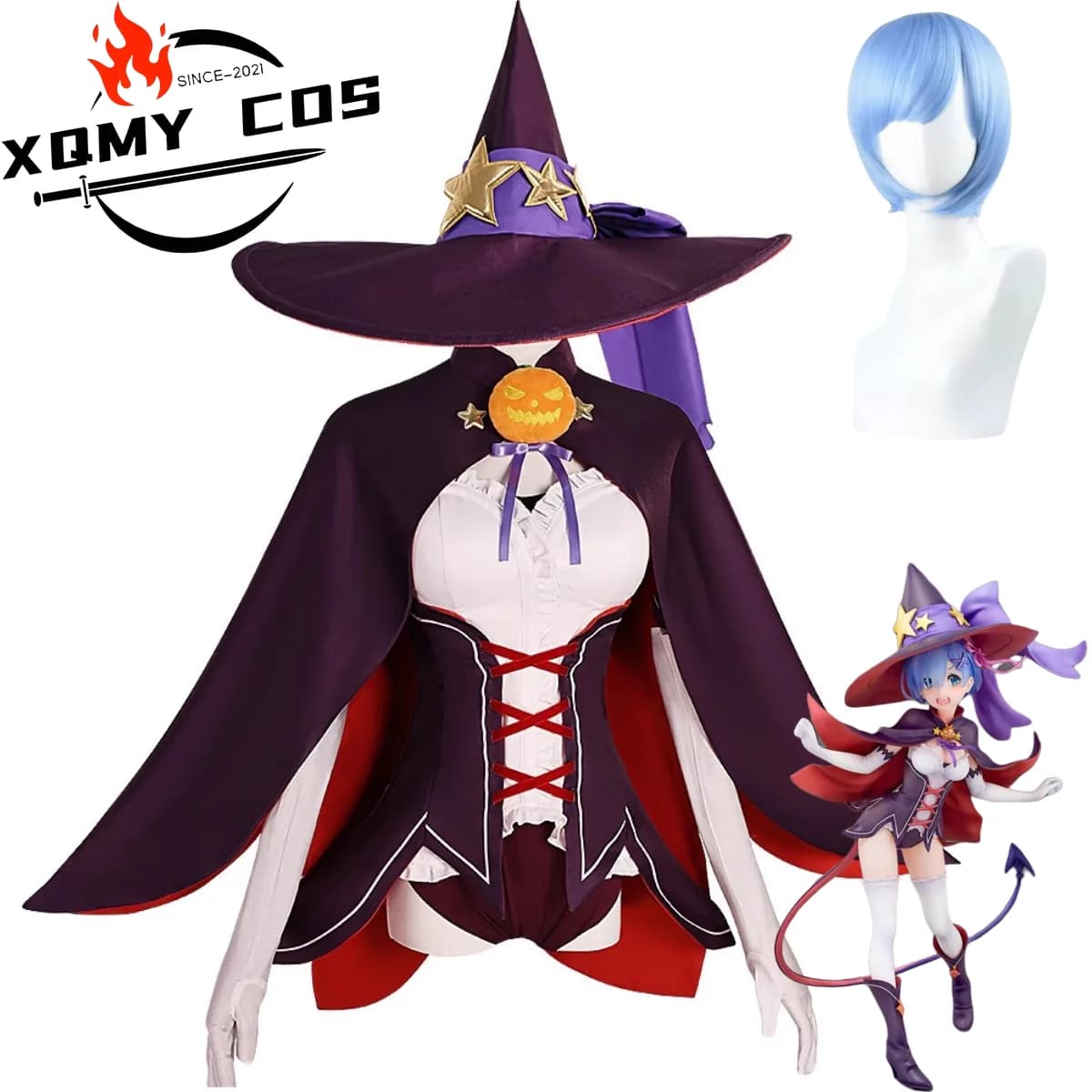 XQAnime Re:Life in A Different World From Zero Rem Cosplay Costume Halloween Dress Hat Wig Woman Cute Christmas Carnival Suit