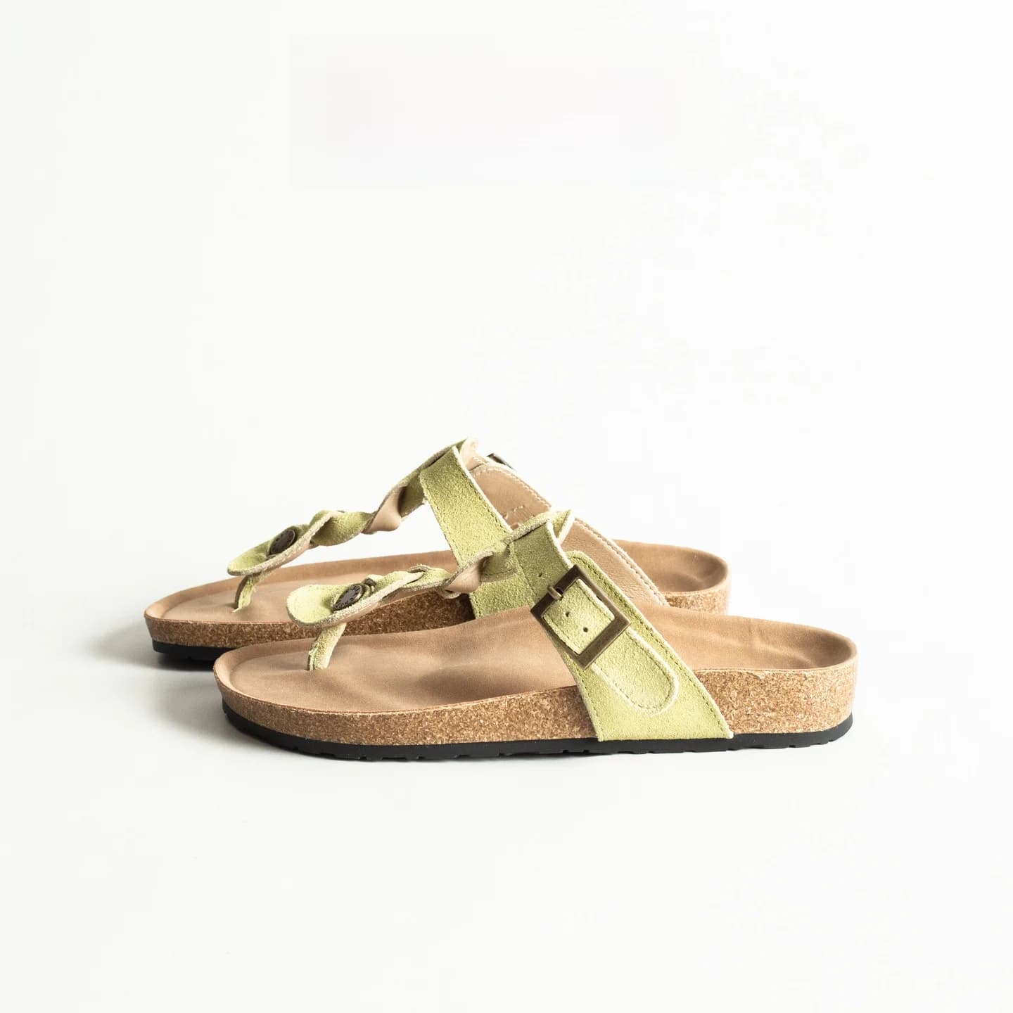 Genuine Leather Retro Cork Women's Summer Outdoor Wear New Style Toe Post Casual Lazy Beach Vacation Sandals