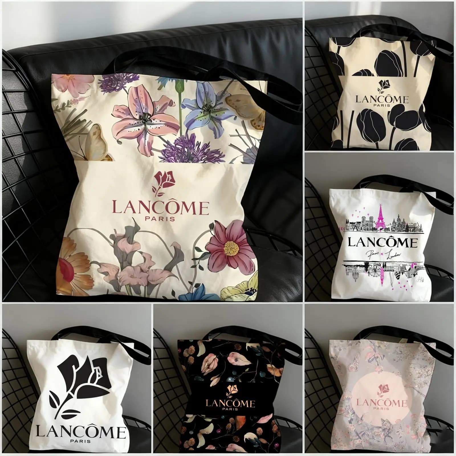 Fashion Brand L-L-LancomeS Storage Bags Aesthetic Floral Canvas Tote Bag: Large Reversible Everyday Shoulder Purse
