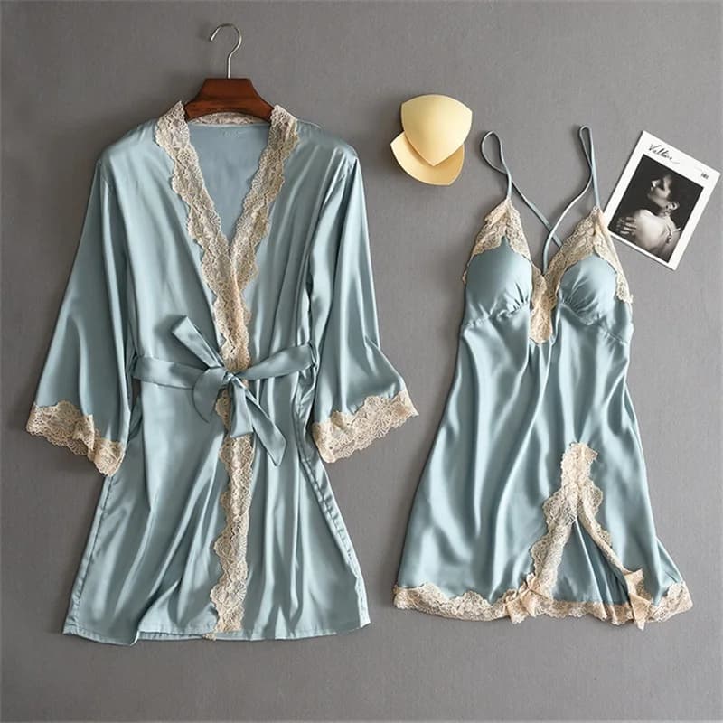 Robe Sets Night Dress Women Satin Sleepwear Bride Bridesmaid Wedding Gift Sexy Lace Nightgown Kimono Bathrobe Gown