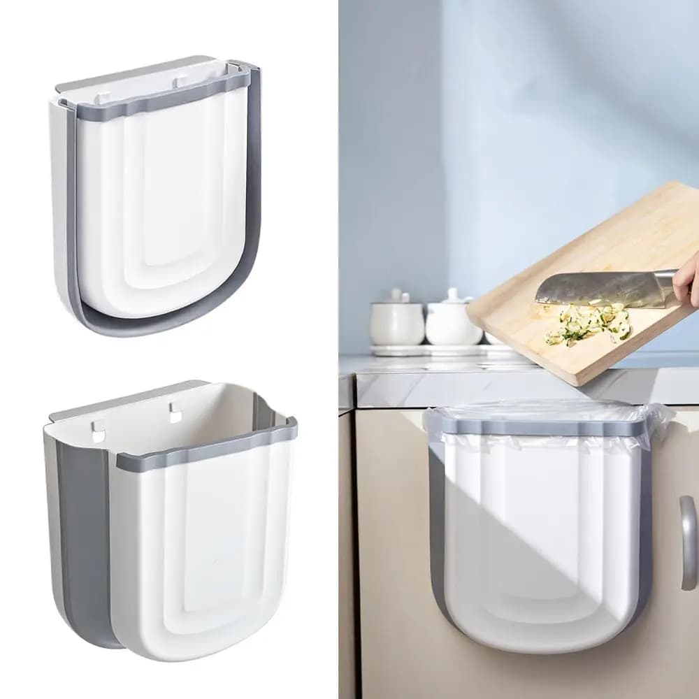 Collapsible 9L Wall-Mounted Trash Bin, 2.4 Gallon Waste Basket for Kitchen, Bathroom, and Bedroom (Gray)