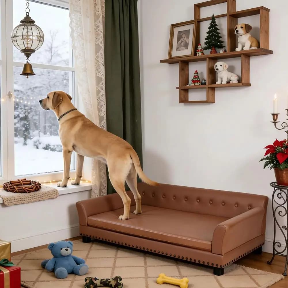Divano per Cani in Pelle Microfibra Resistente - Letto Rialzato per Razze Grandi fino a 54 kg