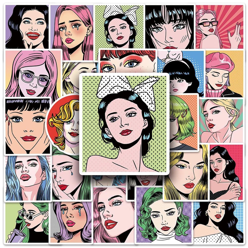 10/30/50pcs Vintage Pop Style Girl Art Waterproof Stickers Decals Laptop Motorcycle Phone Car Anime Decoration Sticker Kids Toy