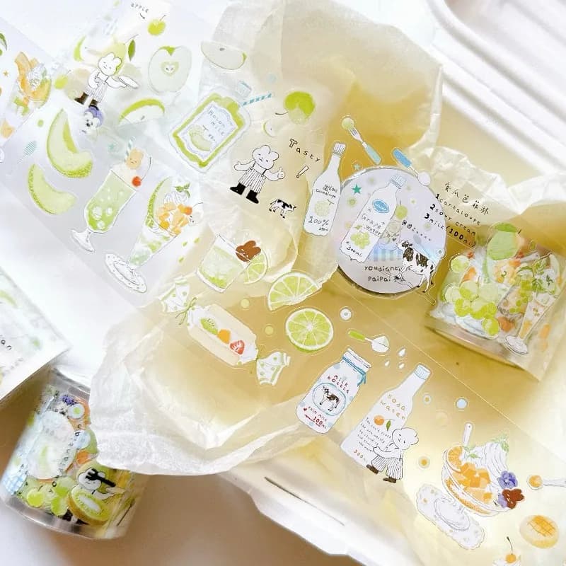 Paipai Studio Sweet Fruit Drink Die Cut PET Washi Tapes Craft Supplies DIY Scrapbooking Card Making Decorative Plan Sticker