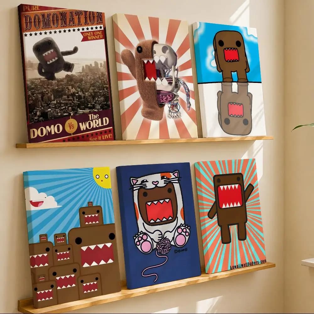 Cute Cartoon D-Domo-Kun Framed Wall Painting Canvas Art Poster with Solid Wood Frame for Living Room Home Decor