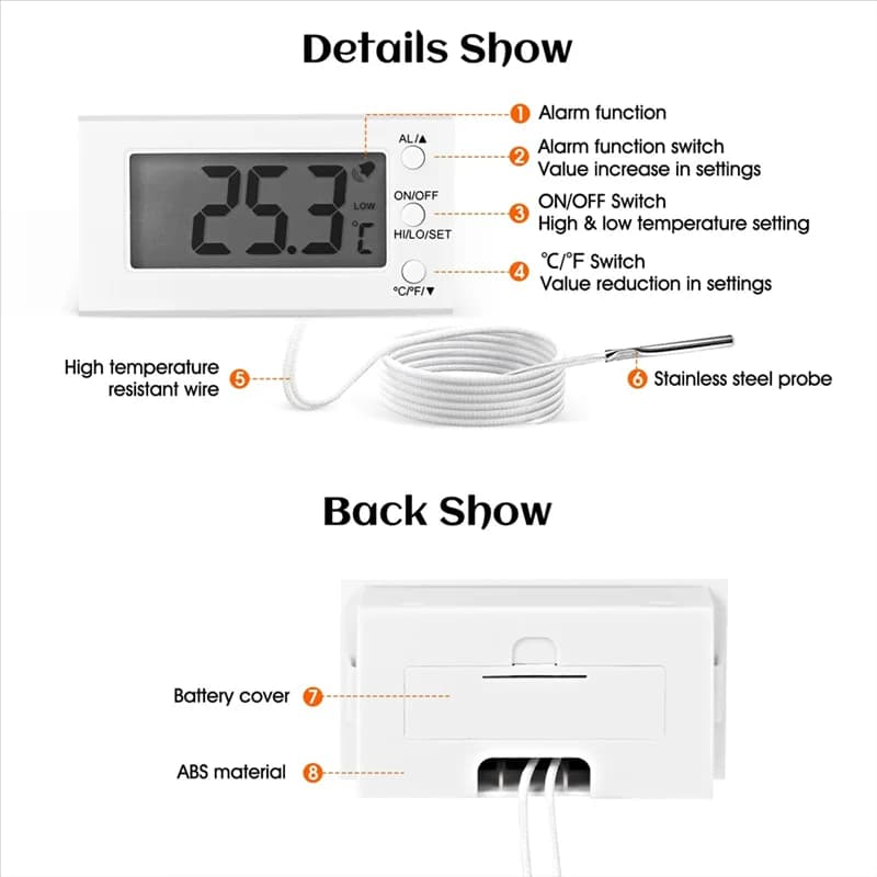Termometro da forno digitale ABAG con sonda -58 ° Da F a 572 ° F, allarme alta e bassa temperatura, display LCD, interruttore Celsius/Fahrenheit
