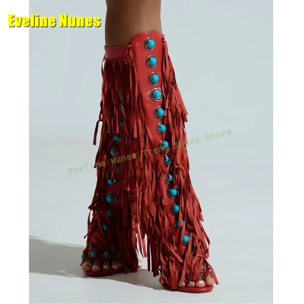 Nappe Suede Crystal Suede Sandals Open Toe Pumps Solid Color Polished Strap Cross Strap High Knee Boots Women's Elegant and Concise Luxury