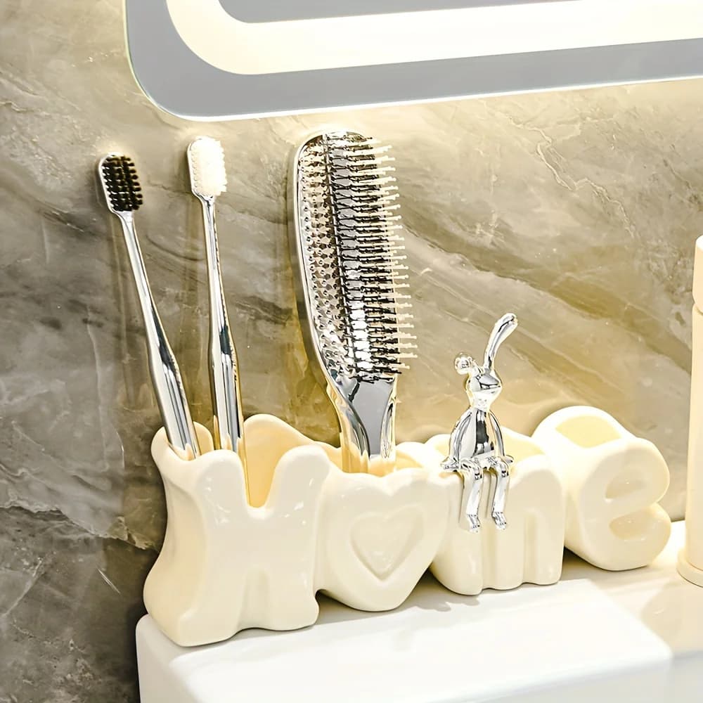 Supporto portaspazzolino in ceramica, portaspazzolino creativo per bagno, organizer da bagno da appoggio indipendente, multifunzione