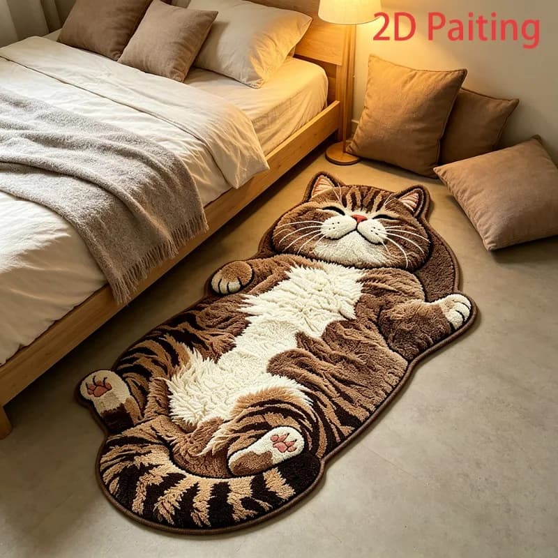 Carpet with Motive Cat Tabby, Elegant and Funny, for Bedroom, Bedside Table, Furnishing House, Living Room, Soft and Washable