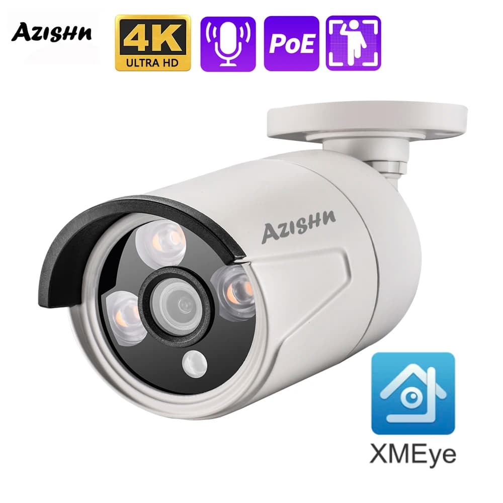 AZISHN 4K 8MP 5MP 4MP 3MP telecamera IP esterna POE impermeabile H.265 sorveglianza di sicurezza Bullet telecamera CCTV rilevamento del movimento XMEYE