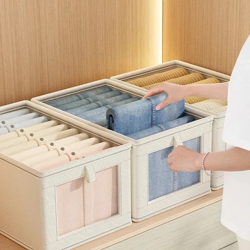 Scatola Pieghevole per Conservazione Vestiti con Coperchio, Organizzatore per Armadio, per Biancheria Intima e Calzini, Impermeabile e Antipolvere