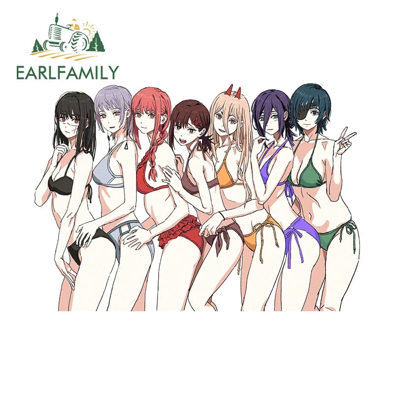 EARLFAMILY 13cm × 9.1cm Sexy Swimsuit Girl Car Stickers Makima Higashiyama Kobeni Decals Sunscreen Vinyl Car Door Protector