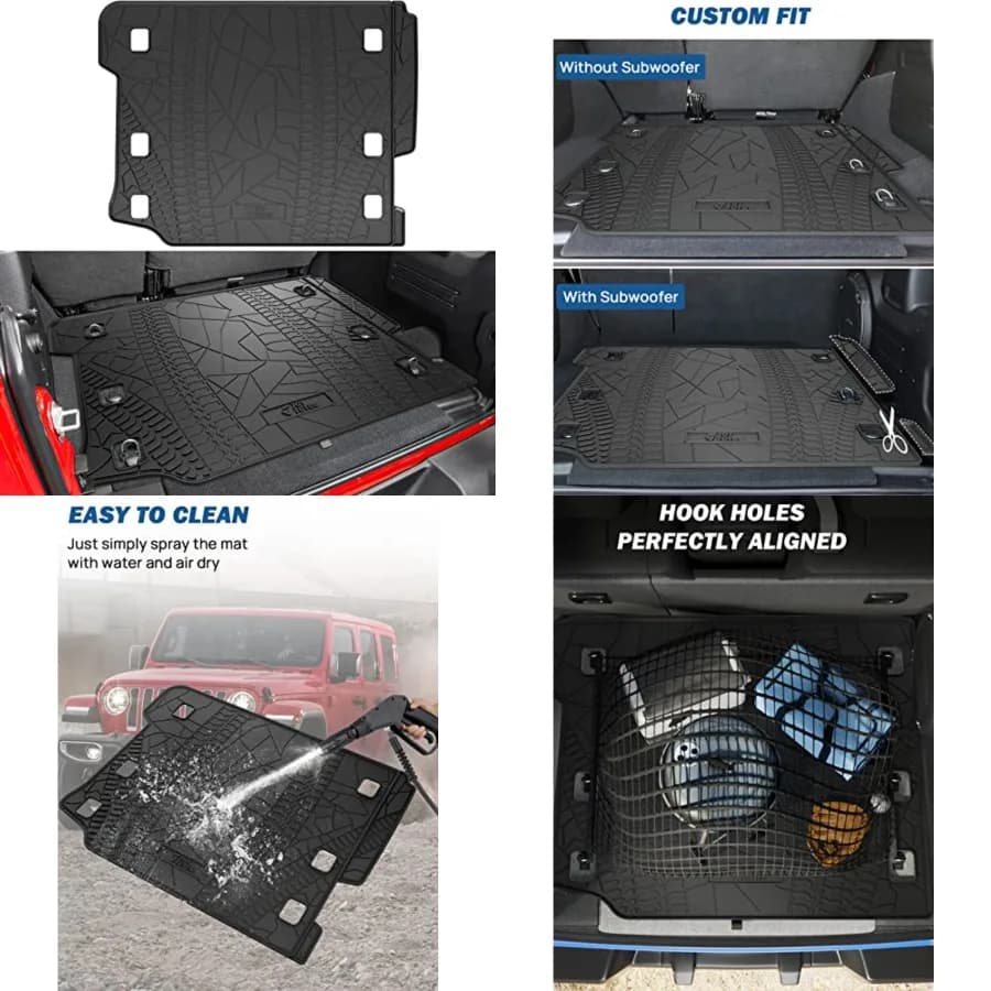 Tappetino per bagagliaio compatibile con Wrangler JL 4X4 2018-2026 con subwoofer OEM, tappetino per bagagliaio resistente alle intemperie, impermeabile, inodore e durevole per Wrangler JL 2018-2026 4 porte - NON COMPATIBILE CON 4XE