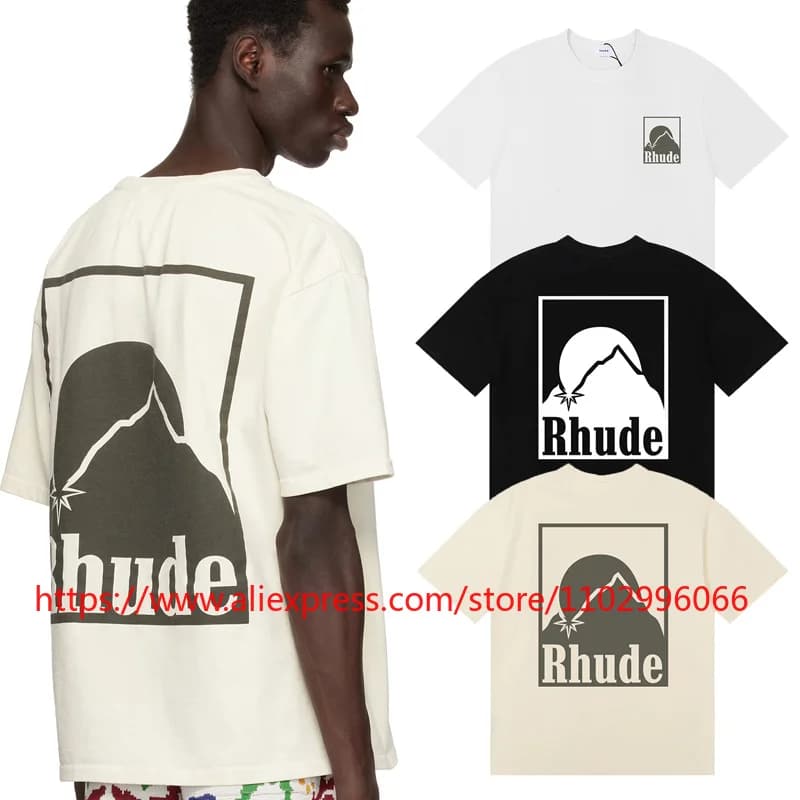 Streetwear RHUDE T-shirt Logo Print Summer New Style High Quality Round-neck Casual Short-sleeved Tee
