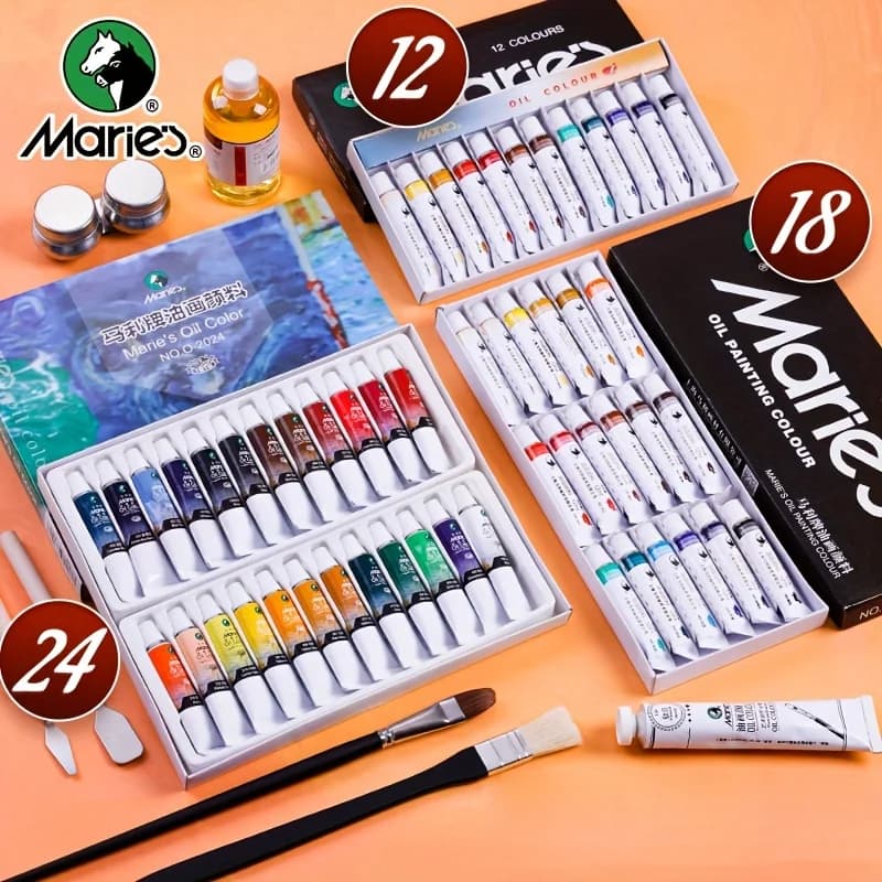Marie's Oil Paint Set,24/18/12 Oil-Based Colors,12ml/0.42oz Tubes for Canvas,Drawing,DIY for Artists,Adult,Student Gifts Ideal