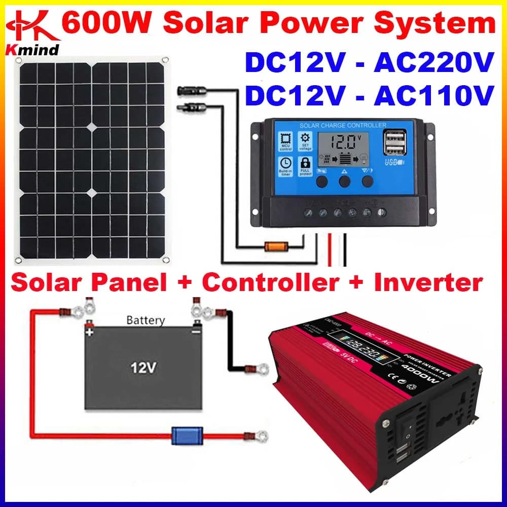 220volt 110volt pannello solare 18v 18W Kit completo Inverter di potenza Set 12v a 220V 110V 600w convertitore trasformatore pannelli sistema