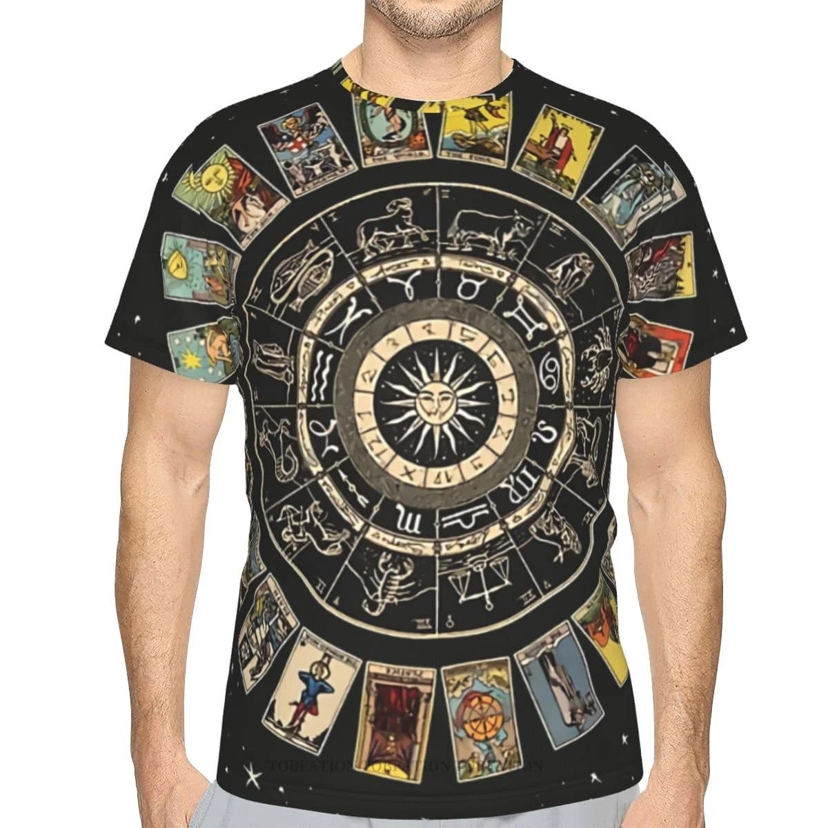 Mystery Tarot Card magliette da uomo ruota dello zodiaco astrologia grafico 3D stampato Retro a maniche corte in poliestere top Streetwear