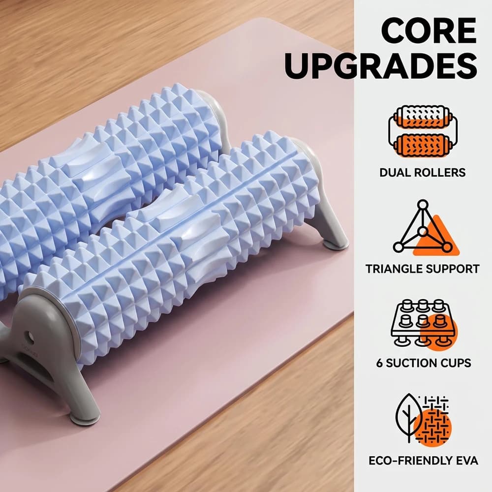 Double Roller Suction Cup Foam Roller 6 Suction Cups Yoga Massage Roller EVA 300KG Load Bearing Stable Muscle Relaxation Roller
