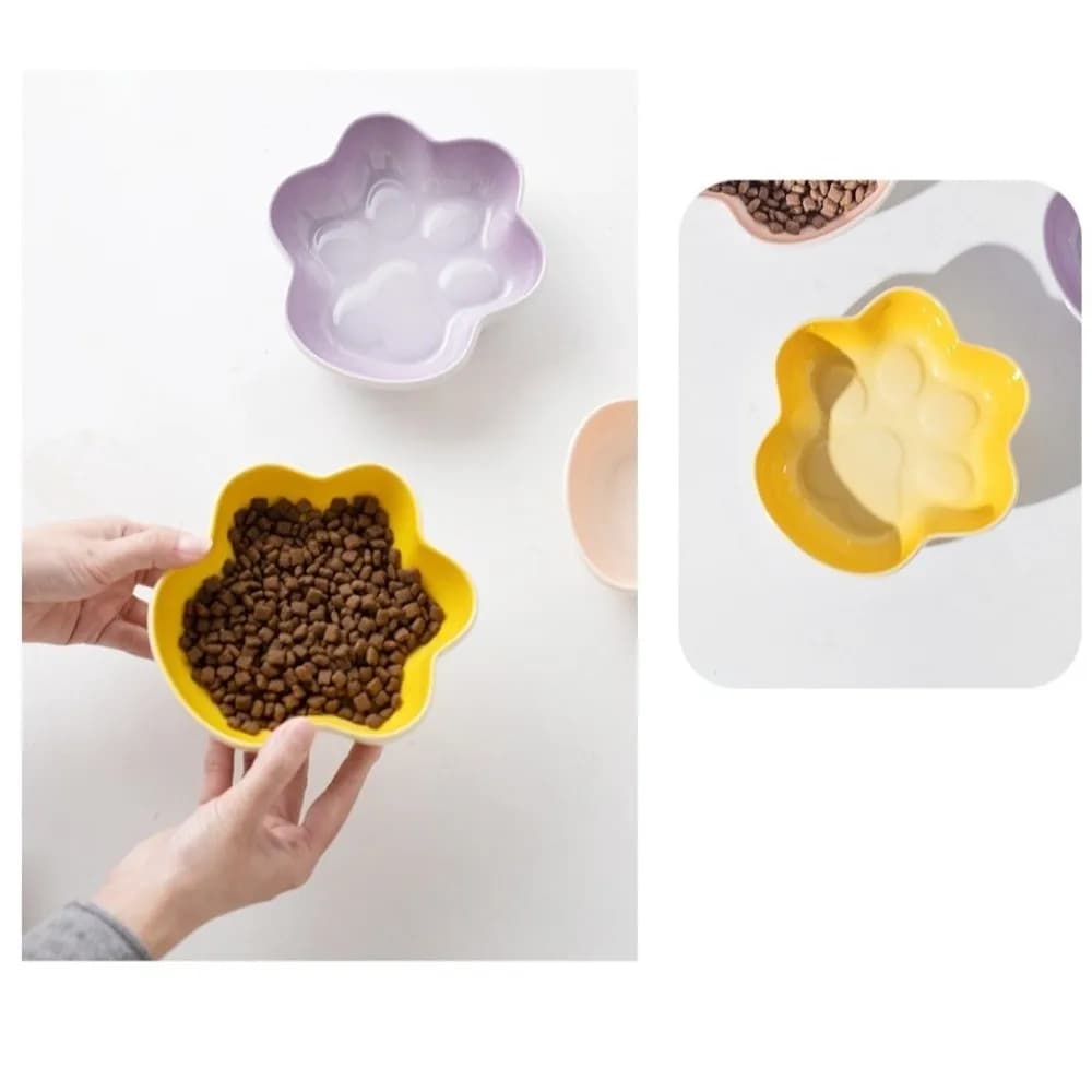Paw Shaped Ceramic Cat Bowl Large Capacity Non-slip Cat Feeder Dish Anti-Choking Anti-Fall Pet Food Bowl for Cats Dogs