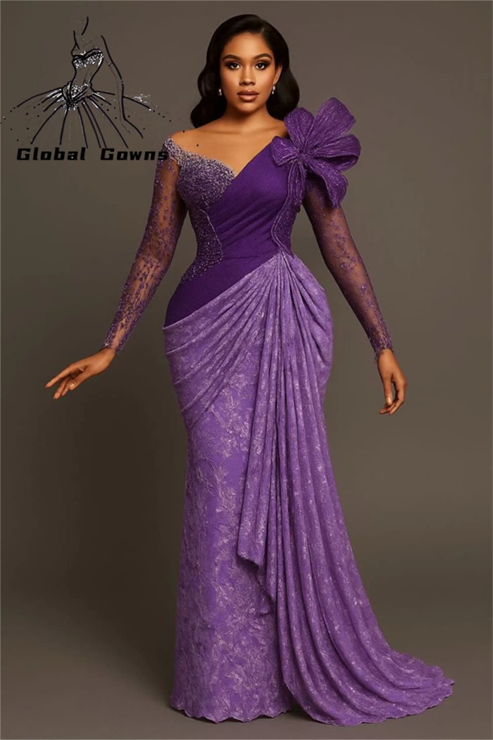 Lilac Off The Shoulder Lace Applique Mermaid Evening Dresses For African Girls Luxurious Prom Dress Bridesmaid Gowns Customized