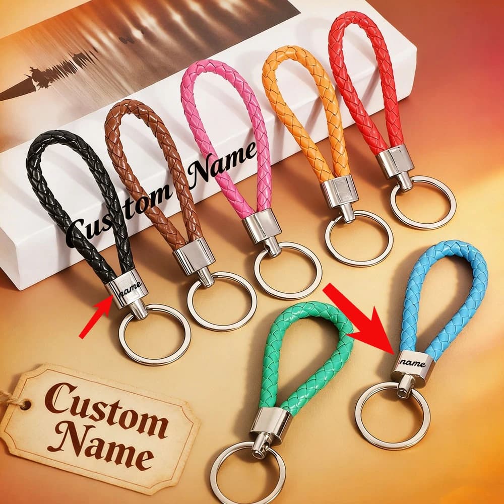 Portachiavi Personalizzato con Nome e Testo, per Auto e Moto, in Pelle PU e Metallo, con Cordino Organizzatore, Regalo Originale