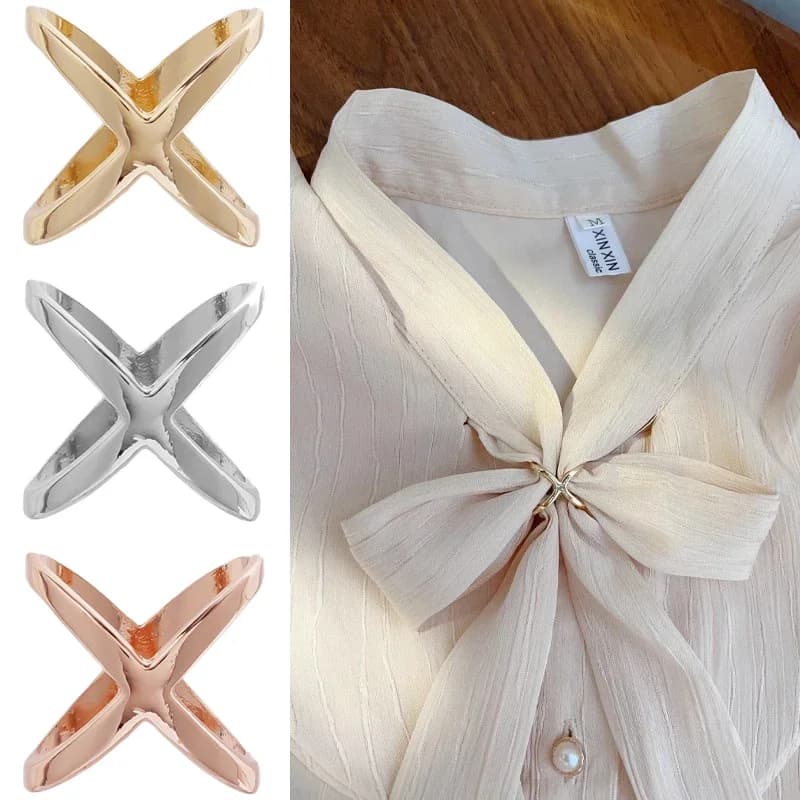 Spille in metallo a forma di X a 3 colori per donna Semplice croce Scialle Anello Clip Fibbia Porta sciarpa Accessori per gioielli femminili Regali