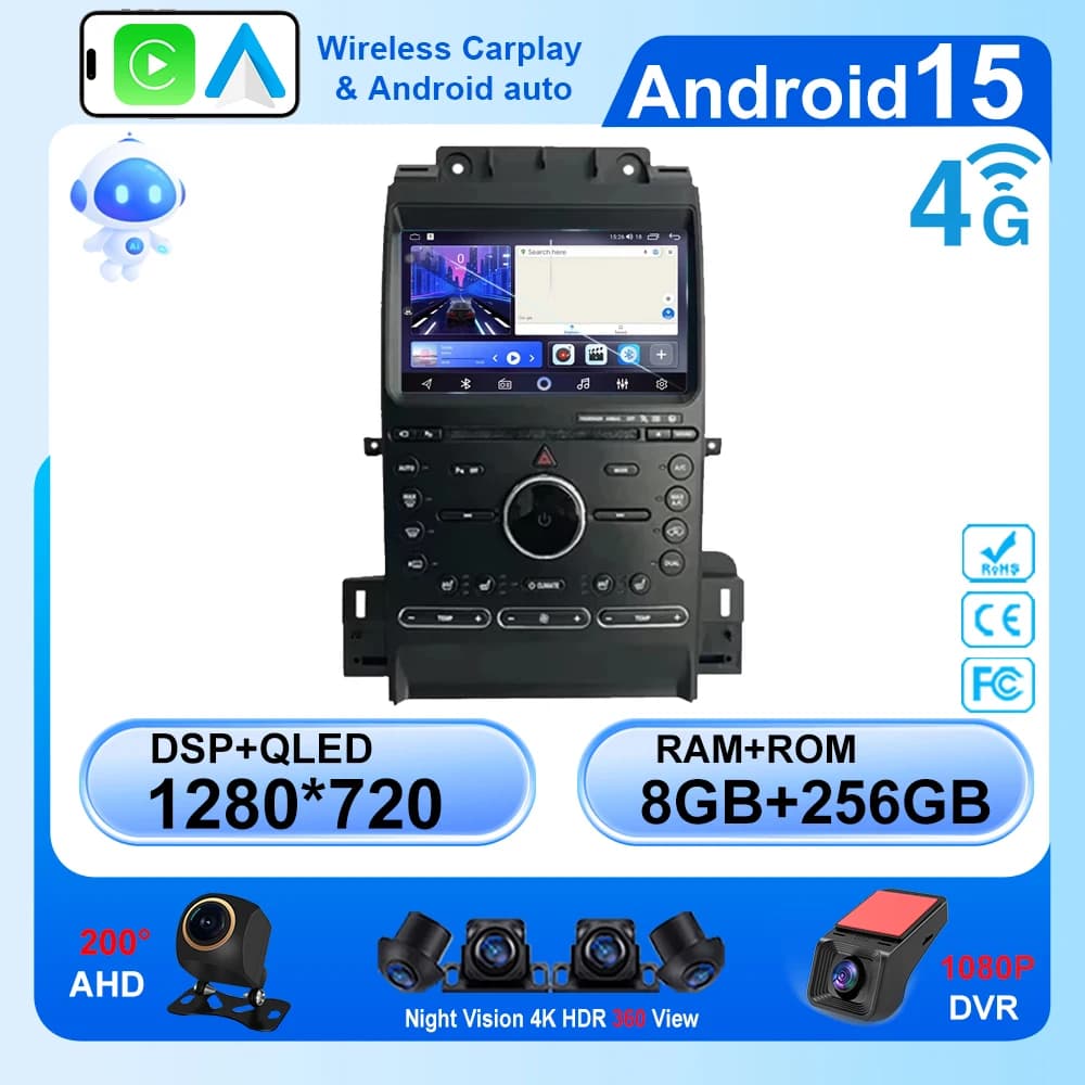 Android 15 Autoradio Wireless Carplay Per Ford Taurus 2011-2016 5G wifi Stereo Lettore Multimediale di Navigazione GPS HDR QLED No 2din