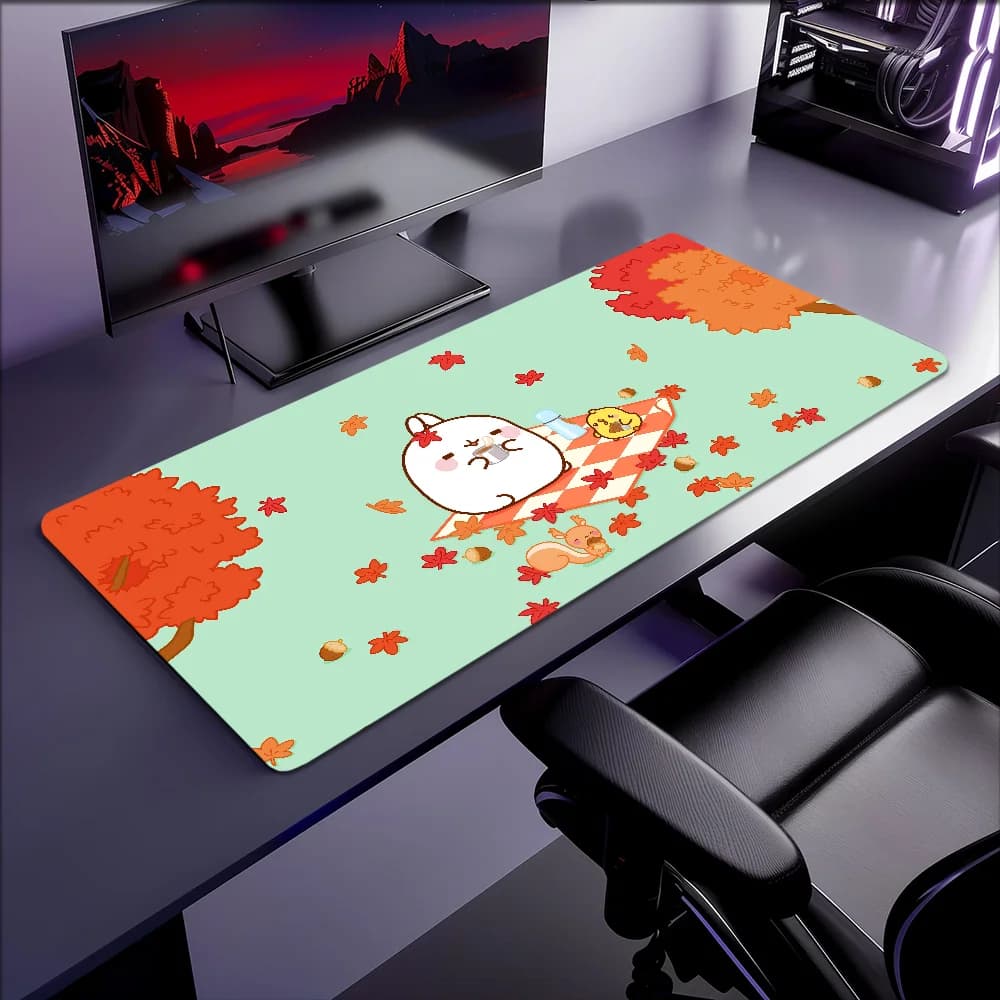 Tappetino per Mouse Antiscivolo con Bordo Cucito, per Ufficio e Studenti, Carino, da Gaming, con Cartoni Animati, Spesso, Grande, per Scrivere, M-Molang, Divertente, Cuscino