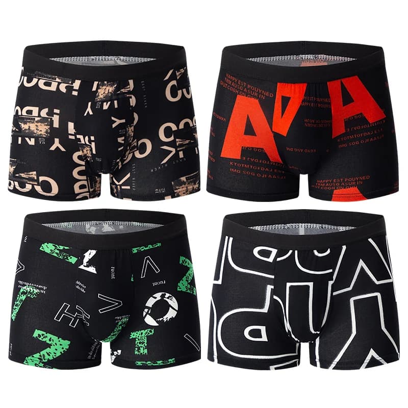 Men's letter pattern underwear fashion sexy printing young men's boxers US version plus size juvenile underwear.