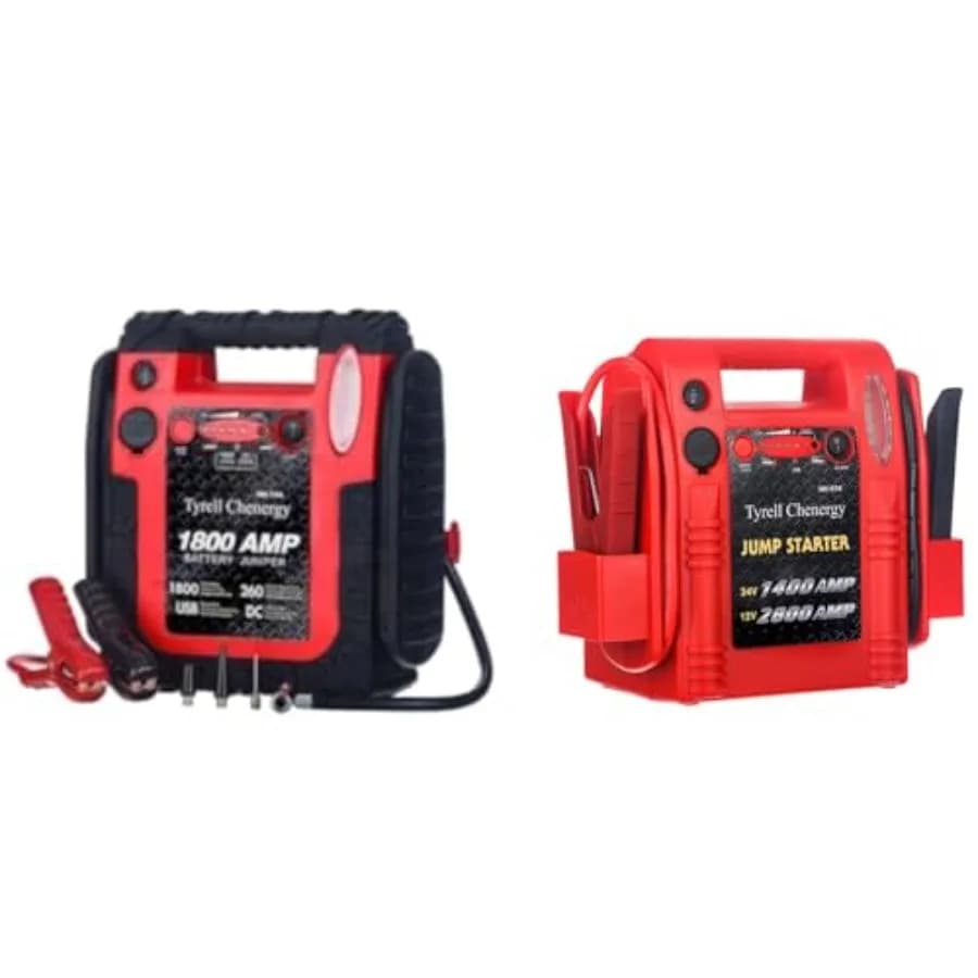 Avviatore di emergenza per auto 12V/24V per impieghi gravosi, in plastica ABS nera, corrente di picco 1800A con compressore d'aria da 260PSI