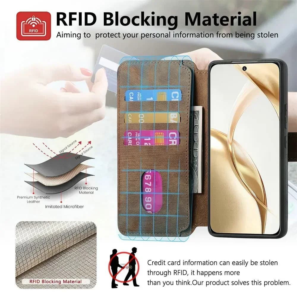 Custodia a libro in pelle 2-in-1 staccabile con RFID e magnete per Honor 400 Pro, Honor 200 5G, Honor 200 Pro, Honor 400, Honor 200 Lite