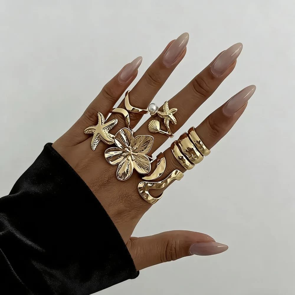 Vintage Gold Tone Boho Open Rings Aesthetic Stackable Knuckle Ring Set Adjustable Open Joint Ring Daily Jewelry