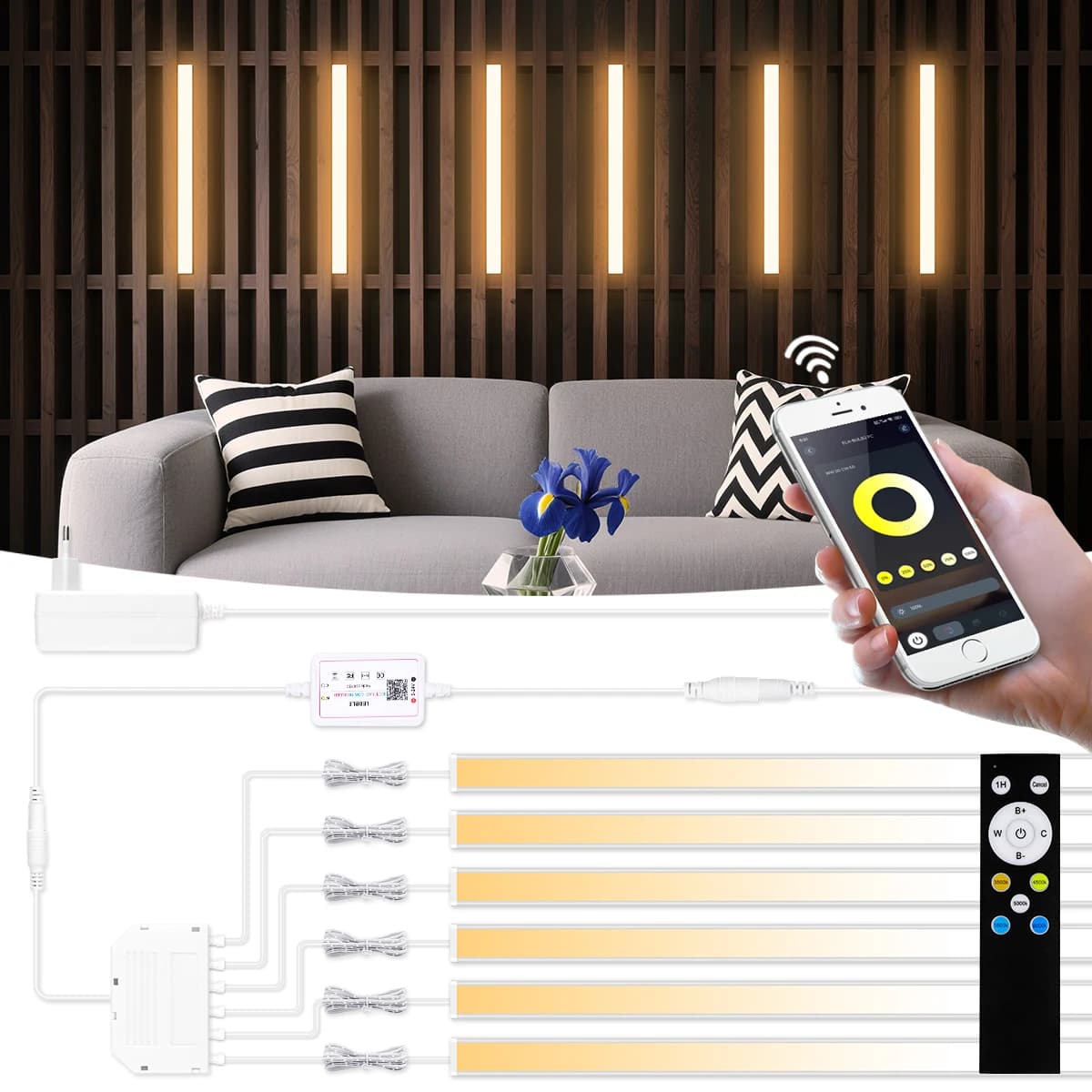 Bluetooth APP Controllo 2700K-6500K Dimmerabile CCT HA CONDOTTO LA Barra Luminosa FAI DA TE Smart Armadio Sotto L'armadio Luce Acustica Parete Pannello di Legno Decor