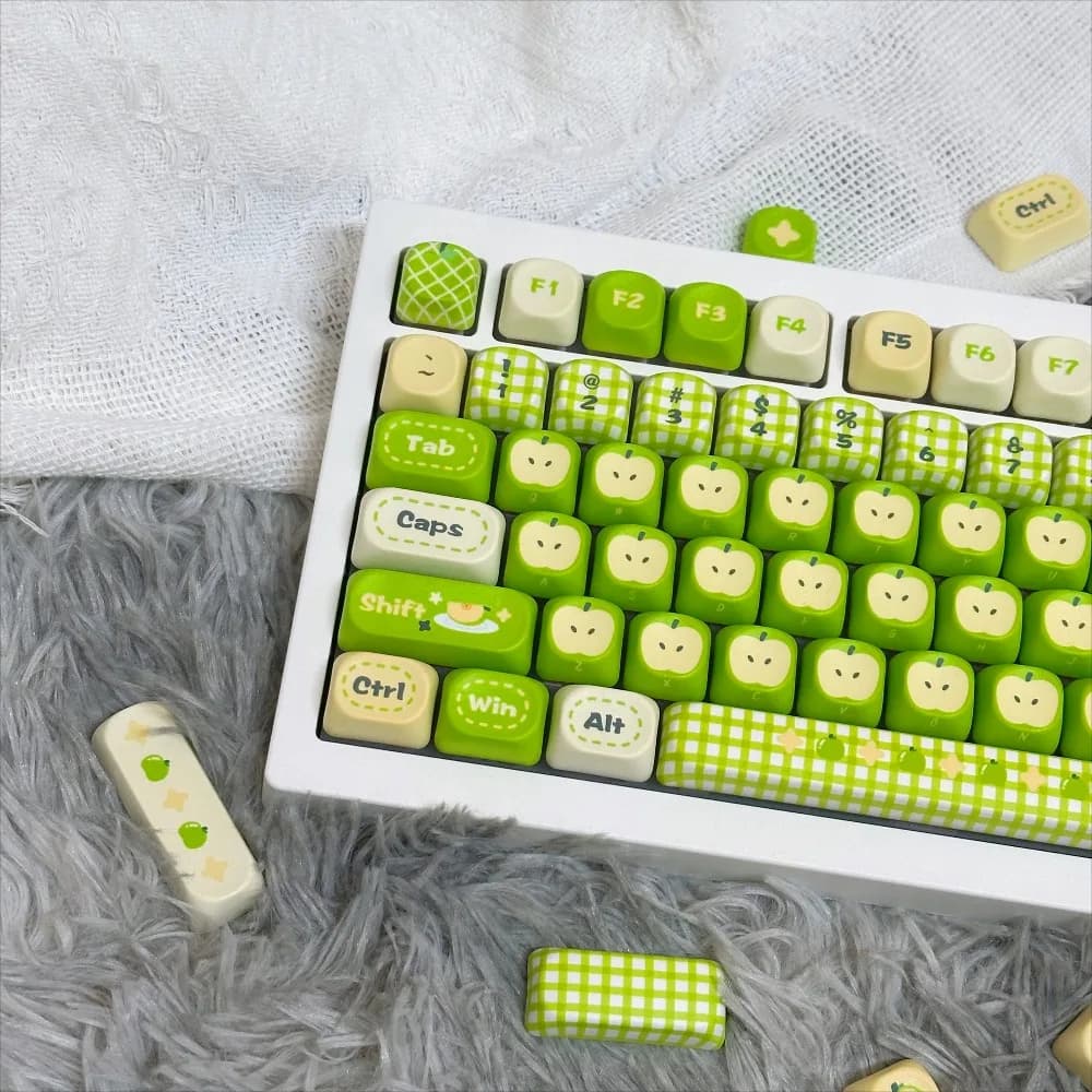 Keycaps PBT Kawaii MOA Profile, Tasti Carini Bianchi e Rosa Traslucidi a Tema Cartone Animato per Tastiere Meccaniche 60% 61 64 68