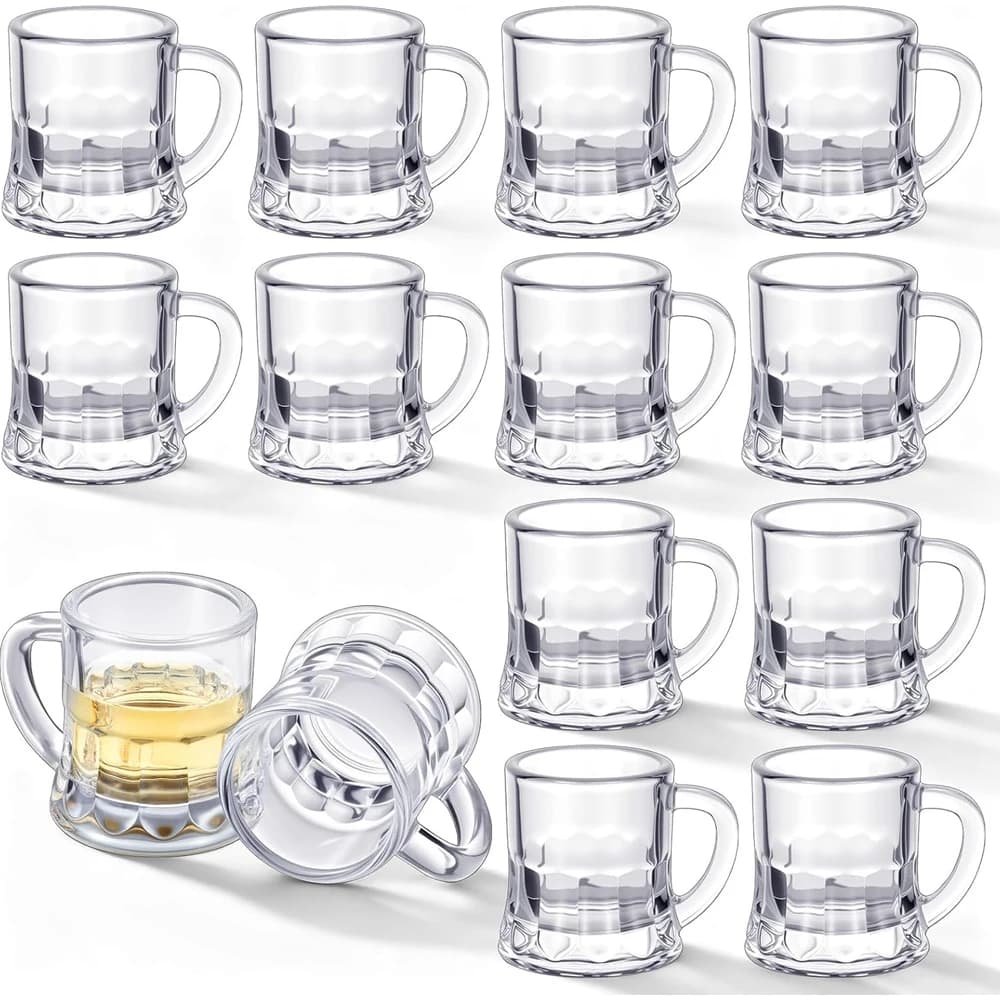 Mini Bicchieri da Birra in Plastica, Bicchierini da Shot Trasparenti da 30 ml con Manici, Bicchieri Riutilizzabili per Degustazione Birra