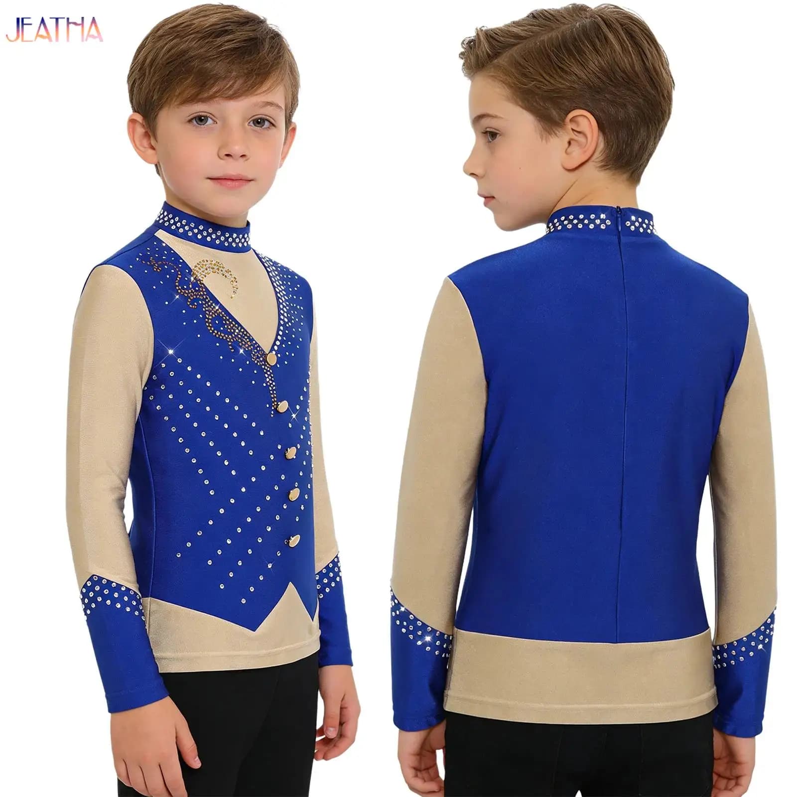 Body da Ginnastica Ritmica per Bambini e Ragazzi, Maglia da Pattinaggio Artistico e Balletto con Strass Lucidi, Costume da Competizione