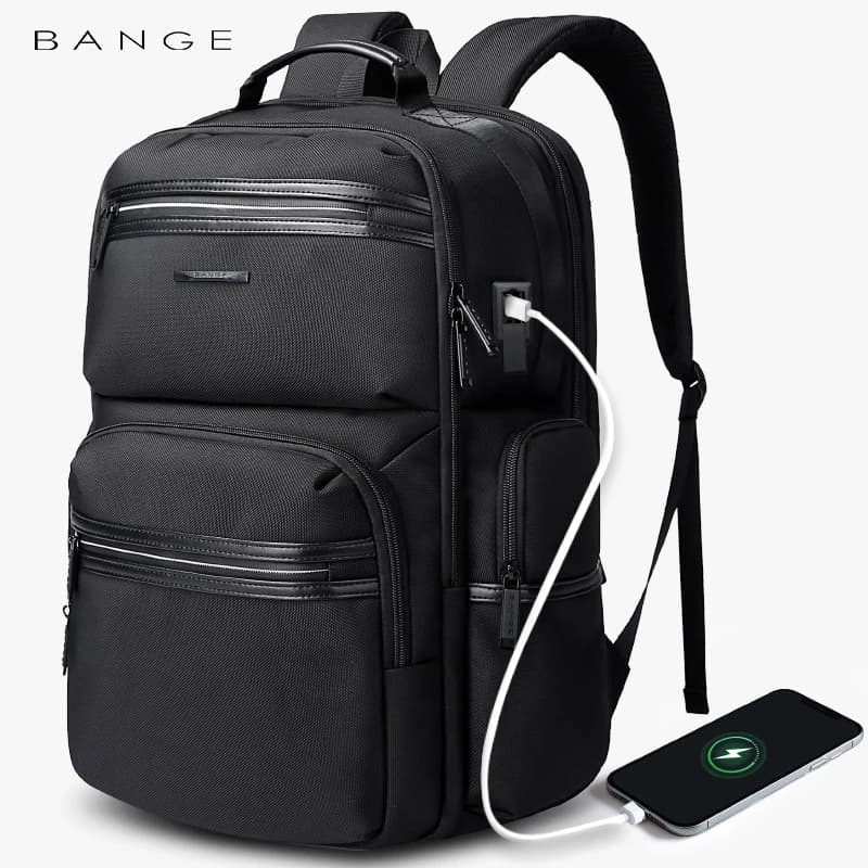 BANGE Zaino per laptop antifurto da 15,6 pollici per borse da scuola da uomo Zaini da viaggio d'affari impermeabili con porta di ricarica USB