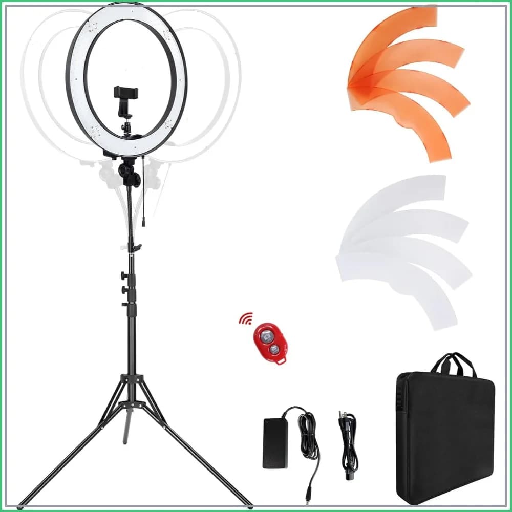 18-Inch 55W Ring Light with 240 LEDs, Dimmable, Color Filters, Stand & Bag for YouTube, TikTok, Photography