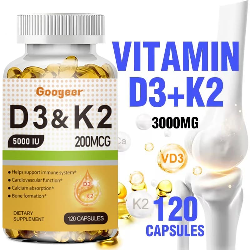 120 vitamin vitamin D3K2 vitamin capsule for calcium absorption, immune system support for bones and joints, collagen enhancement, skin health supplement
