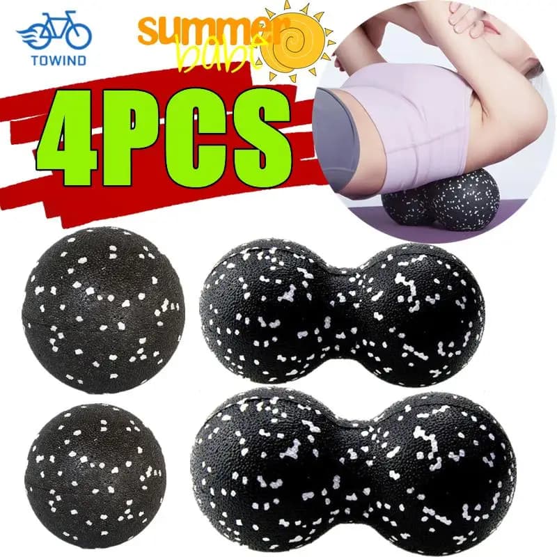 New 4/1PC Set of Fitness Massage Balls Double Crosse Yoga Roller Mobility Ball for Myofascial Physical Therapy Massage of Deep Fabrics