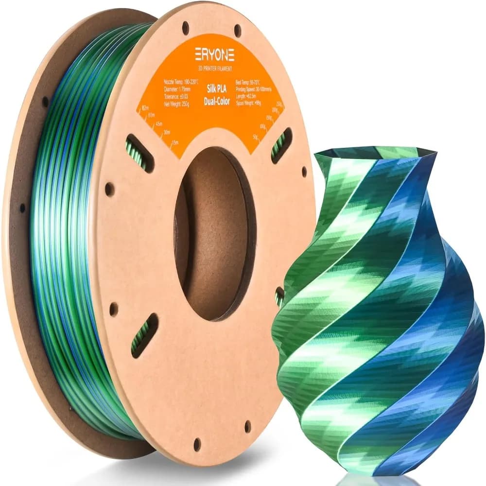 Filamento PLA Bicolore per Stampante 3D 1.75mm +/- 0.03mm, Filamento Bicolore PLA 250g (0.55lbs) su Bobina di Cartone, Blu Verde