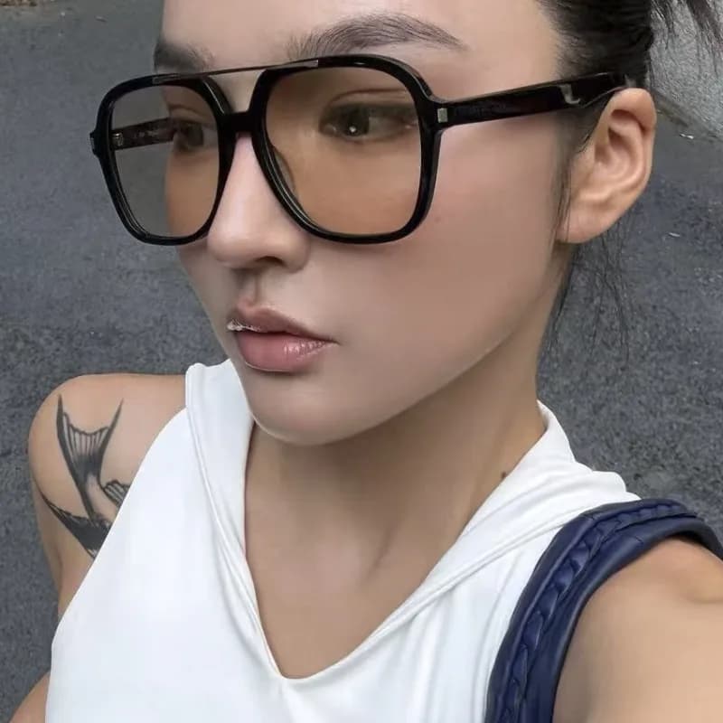 Thick Pilot Square Sunglasses Retro Punk Luxury Large Frame Anti Glare UV400 Sun Shades Women Street Trend Eyewear