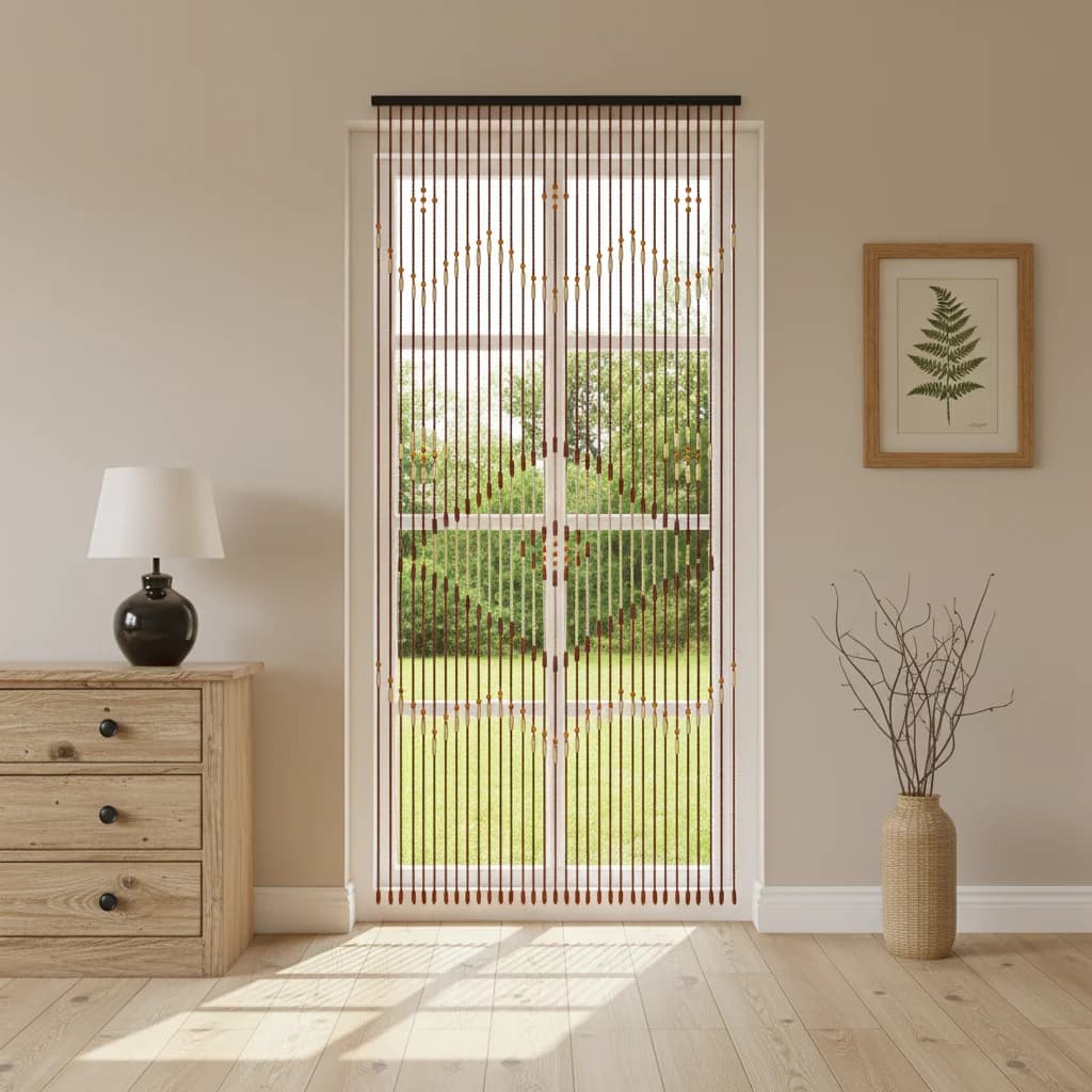Tent with 31 string chocolate brown wood beads, classic Chinese curtain for wall hanging for doors and windows