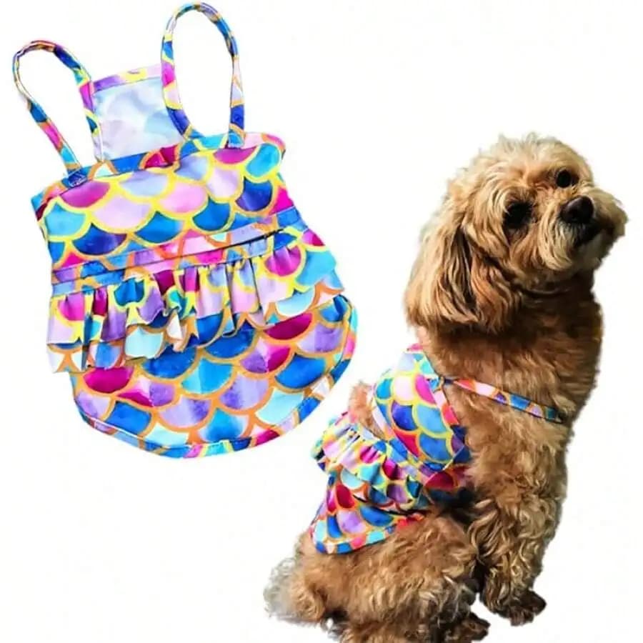 1pc American Vacation Style! Pet Bow Tie & Star Print One-Piece Swimsuit, Eye-Catching Beach Essential