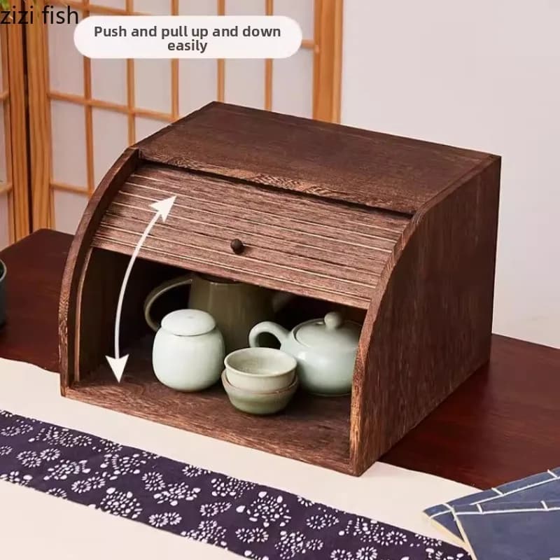 Entrance Solid Wood Storage Box Dustproof Cabinet Pull Curtain Door Storage Bin Household Organizer Box Storage Cabinet Shelf