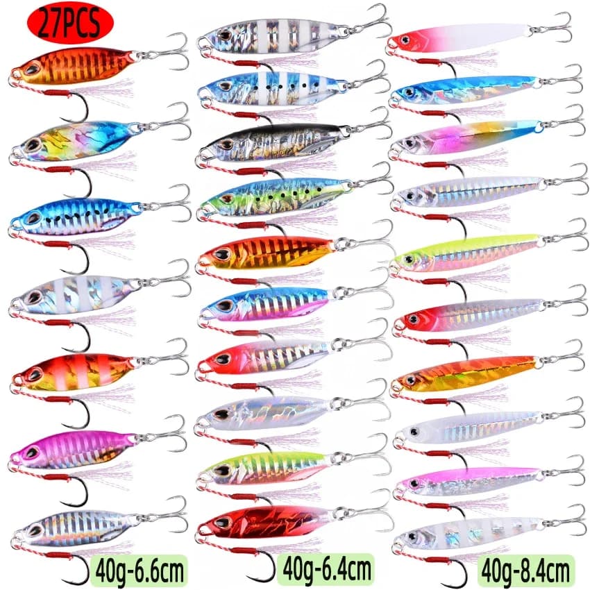 27PCS Mix Metal Jigs Esche da pesca Set 50g40g 30g 20g Crankbait Jiging Cucchiaes Affondamento Wobbler Esca Esche da pesca in mare Kit da pesca