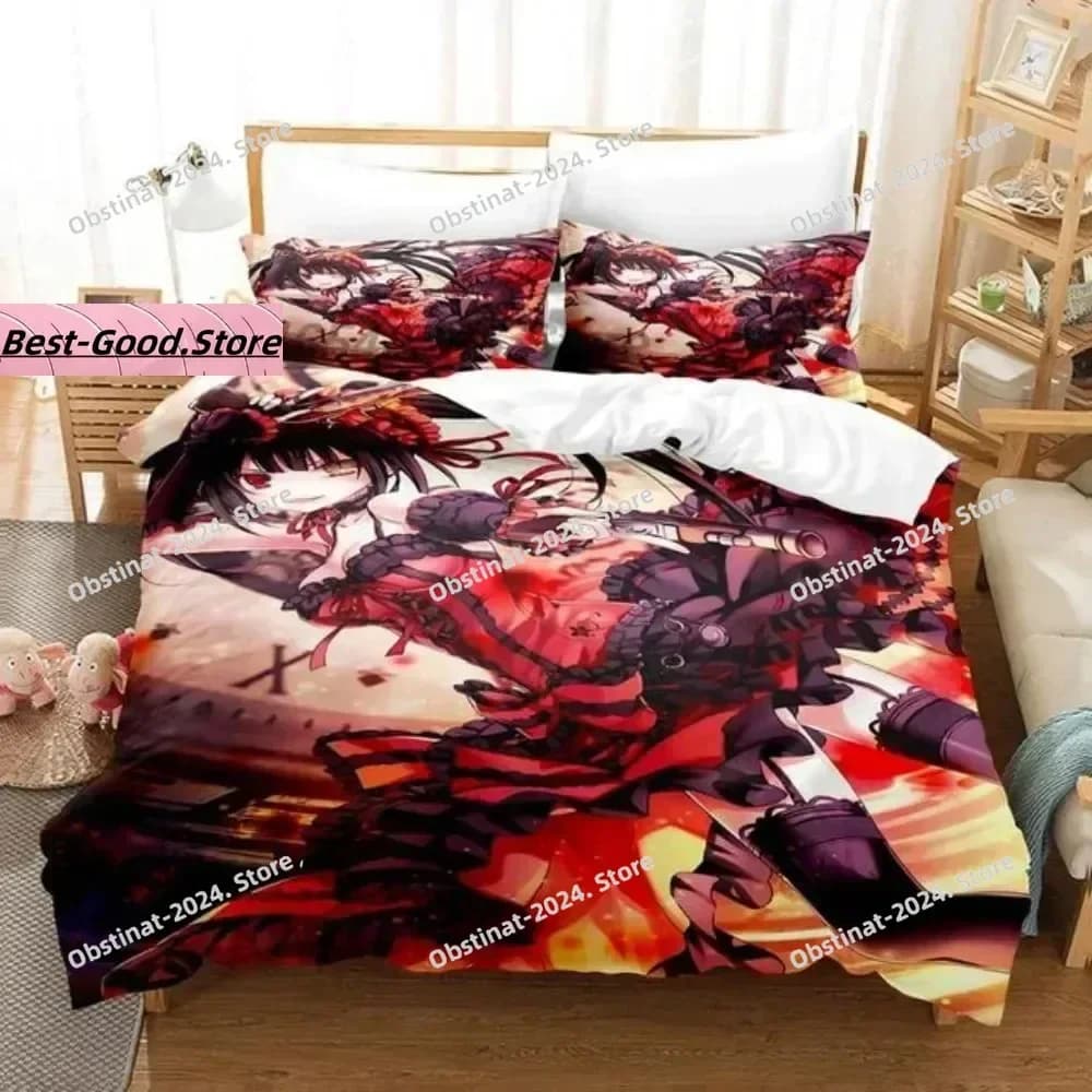 Top Anime Date A Live Kurumi Tokisaki Set biancheria da letto Stampa con federa Copripiumino morbido singolo matrimoniale Queen Super King Size