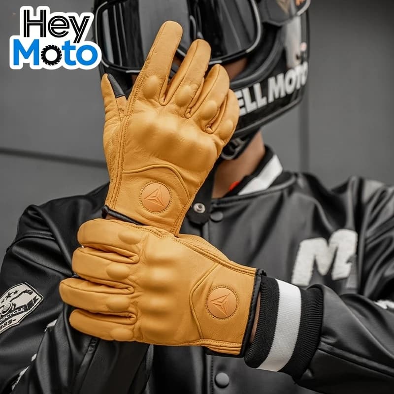 Guanti da Moto in Vera Pelle con Controllo Touch, Protezione delle Articolazioni delle Dita, Antivento, Antiscivolo e Traspiranti