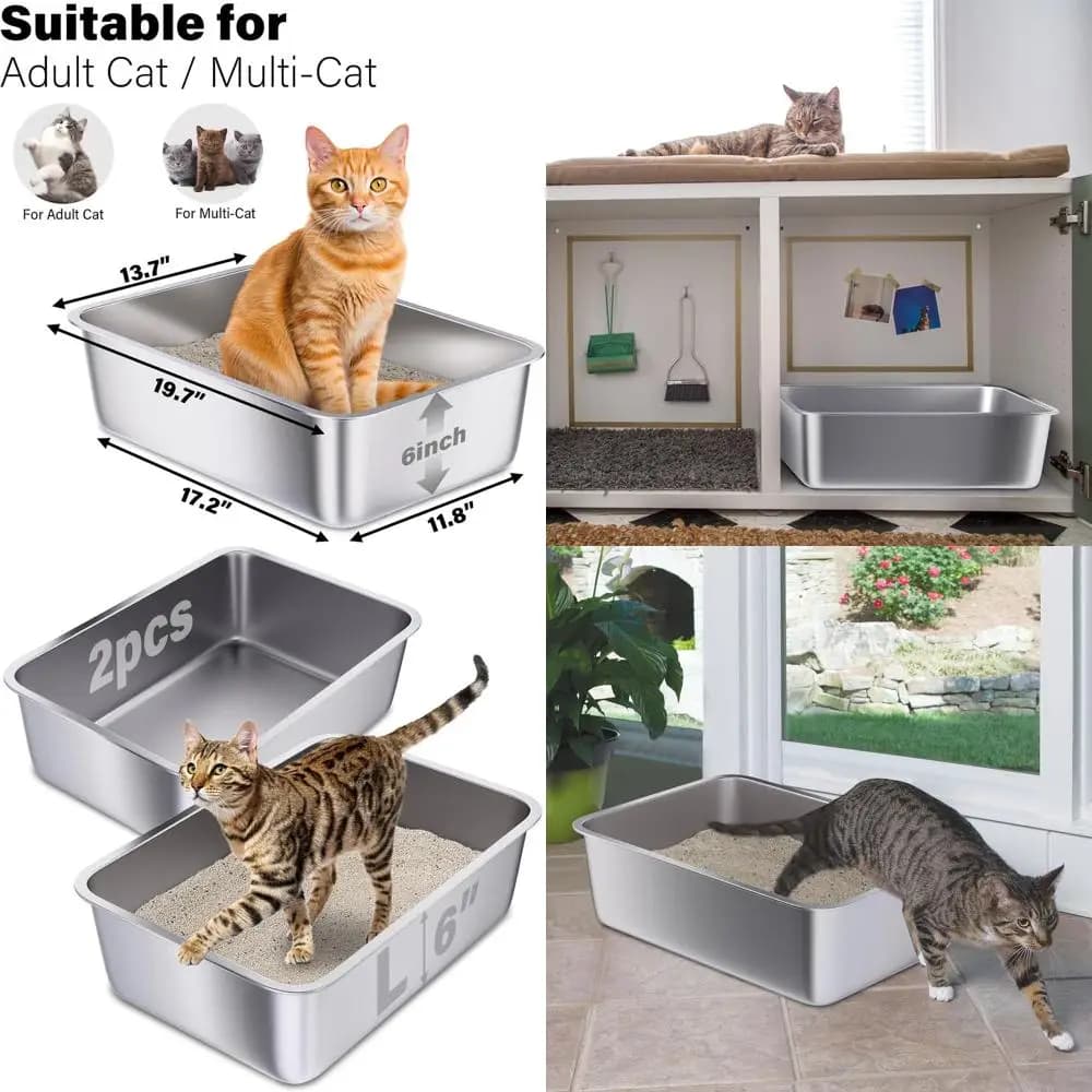 Set di 2 Grandi Lettiere per Gatti in Metallo, 20x14x6, Facili da Pulire, Inodore, Antiaderenti