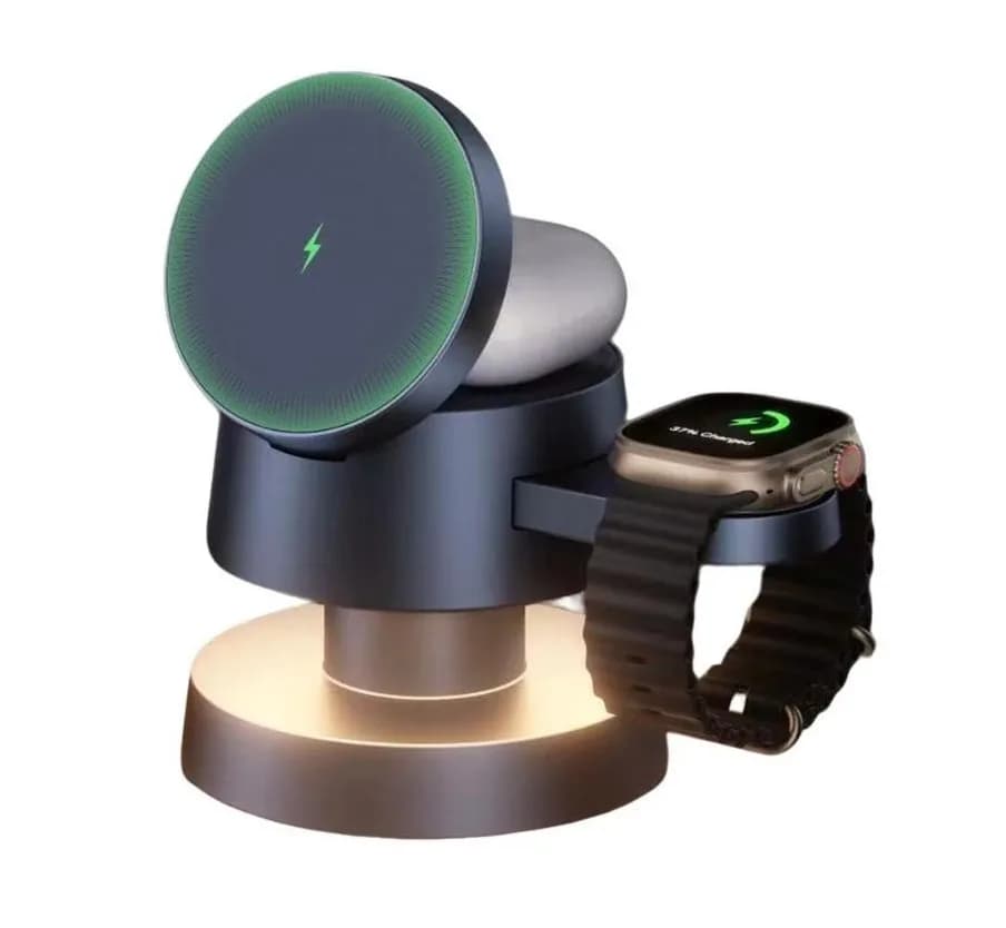 15W Magnetic Wireless Charger With Night Light Fast Multi‑Device Charging Station for Magsafe Smartphone Smart Watch Earphones